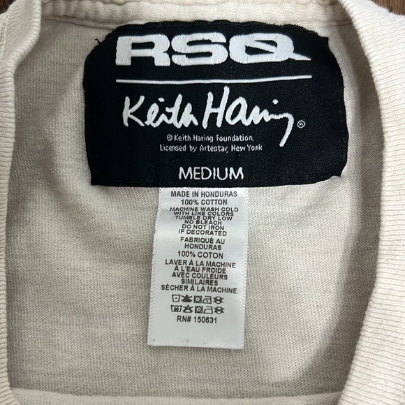 Keith Haring X RSQ Tee Shirt T- shirt size Medium Mineral Wash Tan Retro M - Picture 3 of 8